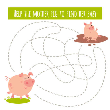 Farm animal educational maze game.のイラスト素材