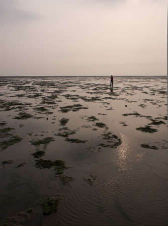 1 person walking in the sunset of Hsinchuの写真素材