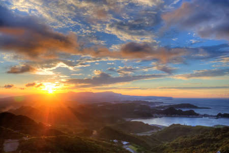 Beautiful Sunset in Jiufen, Taiwanの写真素材