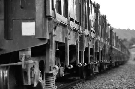 Old coal train car, black and white photo.の写真素材
