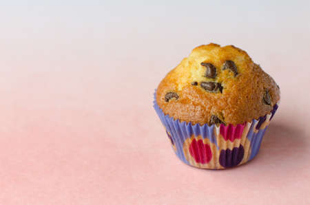 Homemade chocolate chip cupcake, rustic background.の写真素材