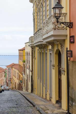 Street with traditional houses in La Orotava, Tenerife, Canary  islands, Spain.のeditorial素材