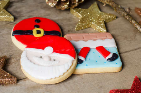 Colorful Christmas cookies decorated with fondant.の写真素材