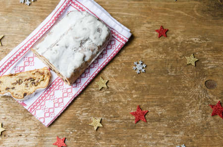 Stollen, traditional Christmas cake of Germany. Christmas food.の写真素材