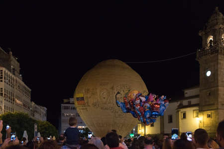 "BETANZOS,  GALICIA, SPAIN - AUGUST 16TH 2017: launch of the world's largest unmanned paper balloon, in the Galician city of Betanzos"のeditorial素材