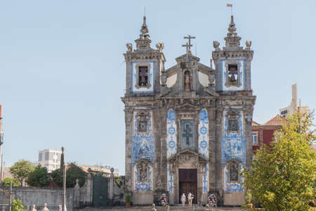 Colourful fachade of Saint Ildefonso Church in Porto city, Portugalの写真素材