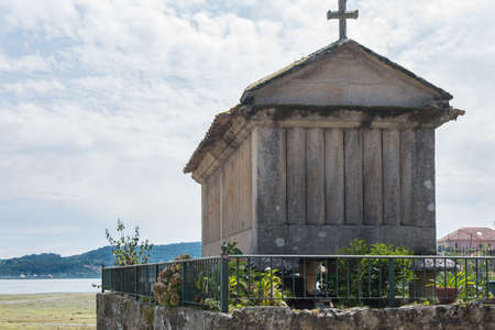 Horreos, traditional galician granary in typical fishing village Combarro. Galicia, Spain