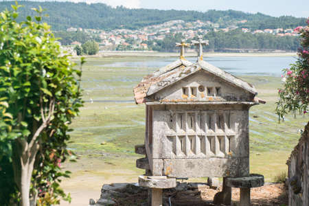 Horreos, traditional galician granary in typical fishing village Combarro. Galicia, Spainの写真素材