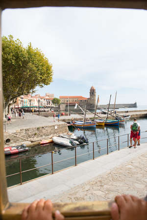 Different point of view of medieval village of Colliure, France.のeditorial素材