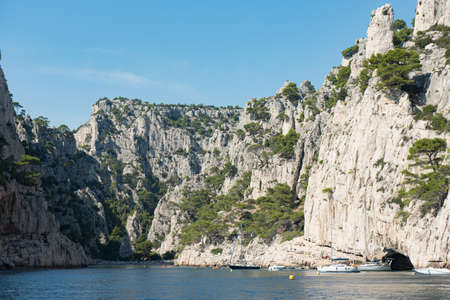 View of the famous French fjords,Calanques national park, Calanque d'En Vau bay from the sea,...