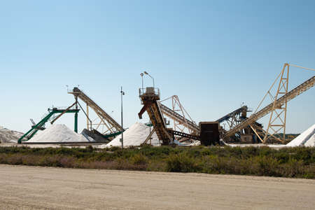 Industrial salt production in Aigues-Mortes, Gard department, Lanquedoc-Roussillon region, Camargue,...