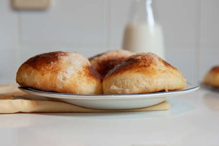 Homemade Swiss buns, brioche buns typical of Madrid.