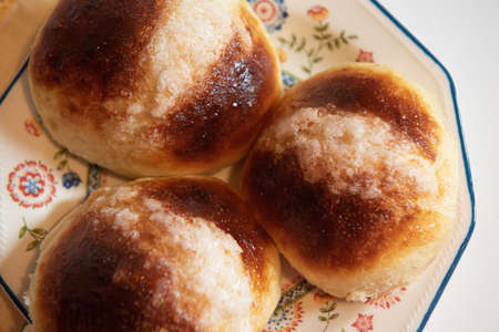 Homemade Swiss buns, brioche buns typical of Madrid.