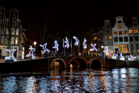 Amsterdam / Netherlands - December 14th 2015: Lighted decorations in the city of Amsterdam during the annual Amsterdam Lights Festival.のeditorial素材