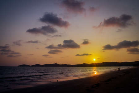 Sunset with wide colorful sky at Thailand beach.の写真素材