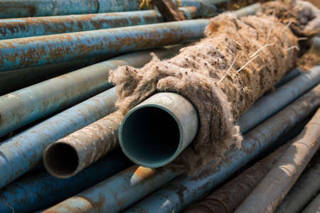 Big PVC tube waiting to be reuseの写真素材