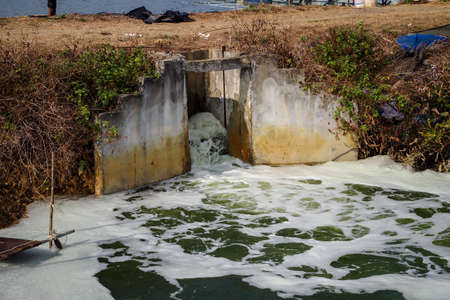 Water flow out from the pound and cause many dirty bubble