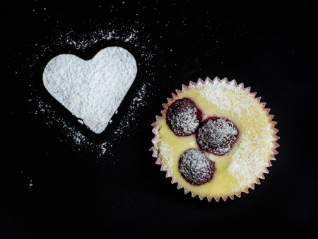 Cheese cake and white heart - love cakeの写真素材