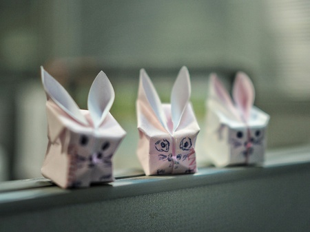 origami rabbits with blur backgroundの写真素材