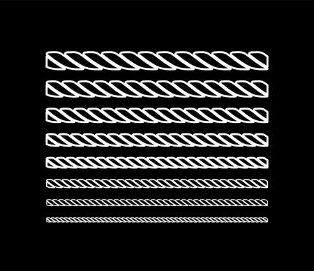 Ropes in the form of circles of different thickness in black and white. Silhouette design. Vector illustration on black background.のイラスト素材
