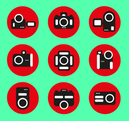 Camera icon collection. Camera set isolated. Photo and video best illustations in black style.の写真素材