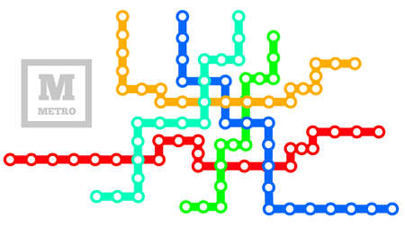 Subway Connection Map, City Transportation Vector Grid Scheme, Metro Underground Map, Colorful Network, Crossrail Map.のイラスト素材