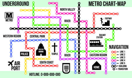 Concept Underground Chart, Metro Map, Subway City Transportation Vector Grid Scheme, Colorful Lines, Navigationのイラスト素材