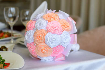 Weding bouquet on a tableの写真素材