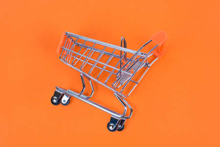 Shopaholic shopper ad concept. Close up top above overhead high angle close up view photo of one...