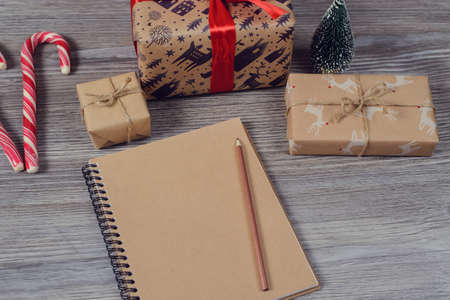 Top above overhead high angle close up view photo of beautiful nice cute dreamy blank copy space copyspace empty page on wooden comfy desktopの写真素材