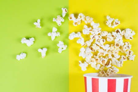 Top above high angle overhead view close-up photo of scattered on multicolored two halves isolated...