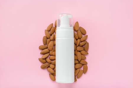 Body lotion enriched with vitamins organic minerals concept. Top above overhead flatlay flat lay...