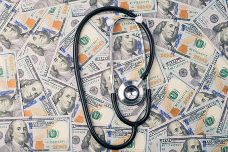 Expensive medicare or world global economical collapse concept. Top above overhead view photo of doc...