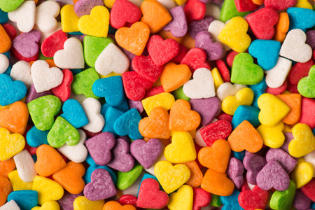 Valentines day background concept. Top above close up view photo of cute little lot of multicolored heartsの写真素材