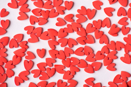 Happy st valentines day concept. Image photo of lovely red tiny hearts isolated white backdrop
