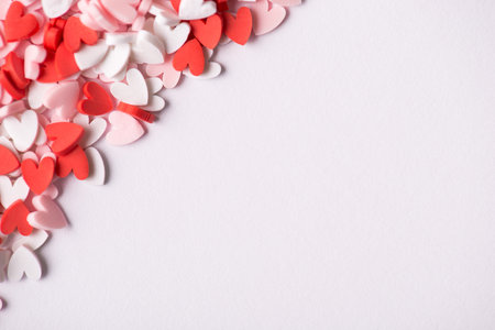 Happy st mothers day concept. Top above close up view photo of cute heard in red pink and white...