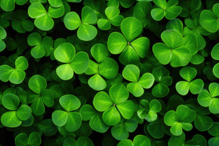 Capture the essence of luck with a vibrant photo of a lush green trefoil lawn, setting the perfect Saint Patrick's Day mood. Generated A.I.の素材