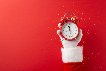 Christmas Newyear celebration countdown clock Santa red festive joy gift glitter magic lights warmth cheer season winter celebrate greetingsの写真素材