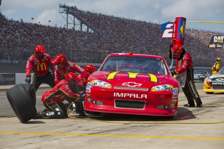 BROOKLYN, MI - JUN 17, 2012:  Jamie McMurray (1) brings in his McDonalds Chevrolet for service during the Quicken Loans 400 at the Michigan International Speedway in Brooklyn, MI.  のeditorial素材