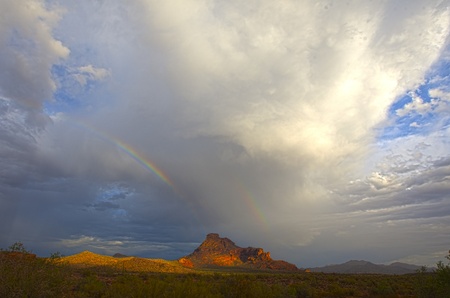 Rock formations in the Arizona desert at sunsetの写真素材
