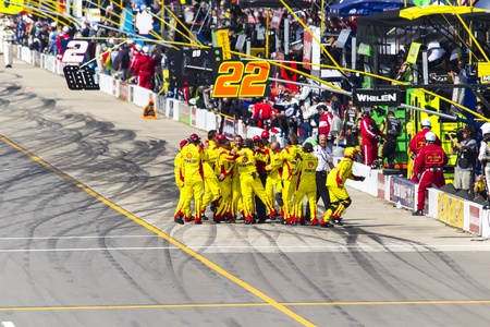 Brooklyn, MI - Aug 18, 2013:  Joey Lagano (22) holds off the rest of the field to win the Pure Michigan 400 race at the Michigan International Speedway in Brooklyn, MI.のeditorial素材