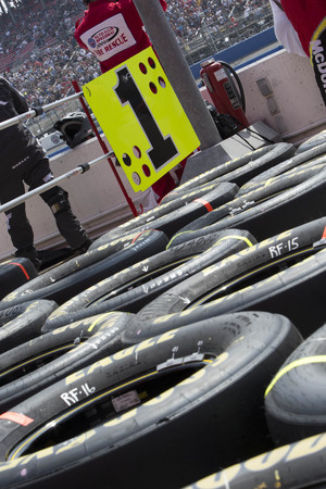 Fontana, CA - Mar 22, 2015:  The NASCAR Sprint Cup Series teams take to the track for the Auto Club 400 at Auto Club Speedway in Fontana, CA.のeditorial素材