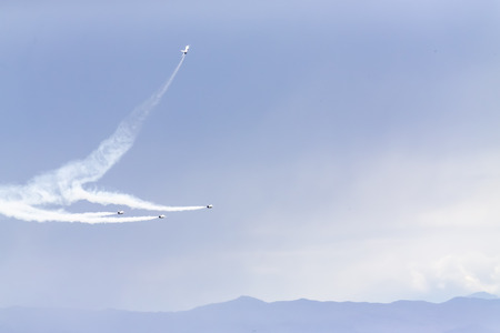 Las Vegas, NV - Mar 06, 2016: The United States Air Force Thunderbirds perform before the start of the Kobalt Tools 400 at the Las Vegas Motor Speedway in Las Vegas, NV.のeditorial素材
