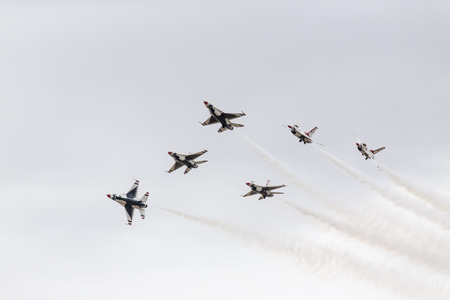 Las Vegas, NV - Mar 06, 2016: The United States Air Force Thunderbirds perform before the start of the Kobalt Tools 400 at the Las Vegas Motor Speedway in Las Vegas, NV.のeditorial素材