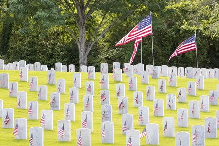 veterans cemetery memorial celebration with American Flagのeditorial素材