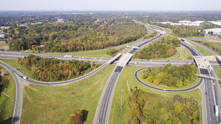 A major highway intersection in a large city in the United Statesの写真素材
