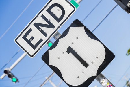 Key West, Florida - October 17, 2016: Florida Scenic Highway Sign in Key West, Florida, USA. Mile Zero Sign is the starting point of U.S. Route 1 in Key West.のeditorial素材