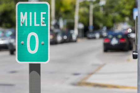Mile Zero Sign in Key West, Florida, USA. Mile Zero Sign is the starting point of U.S. Route 1 at...