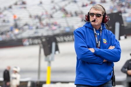 April 24, 2017 - Bristol, Tennessee , USA: Bill Elliott watches practice as teams take to the track for the Food City 500 at Bristol Motor Speedway in Bristol, Tennessee .のeditorial素材