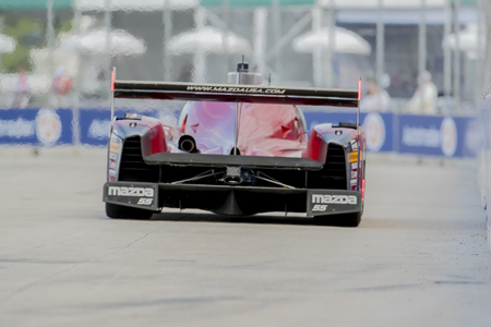 June 02, 2017 - Detroit, Michigan, USA:  The Mazda Motorsports DPI car races through the turns at the Chevrolet Sports Car Classic at Belle Isle Street Course in Detroit, Michigan.のeditorial素材